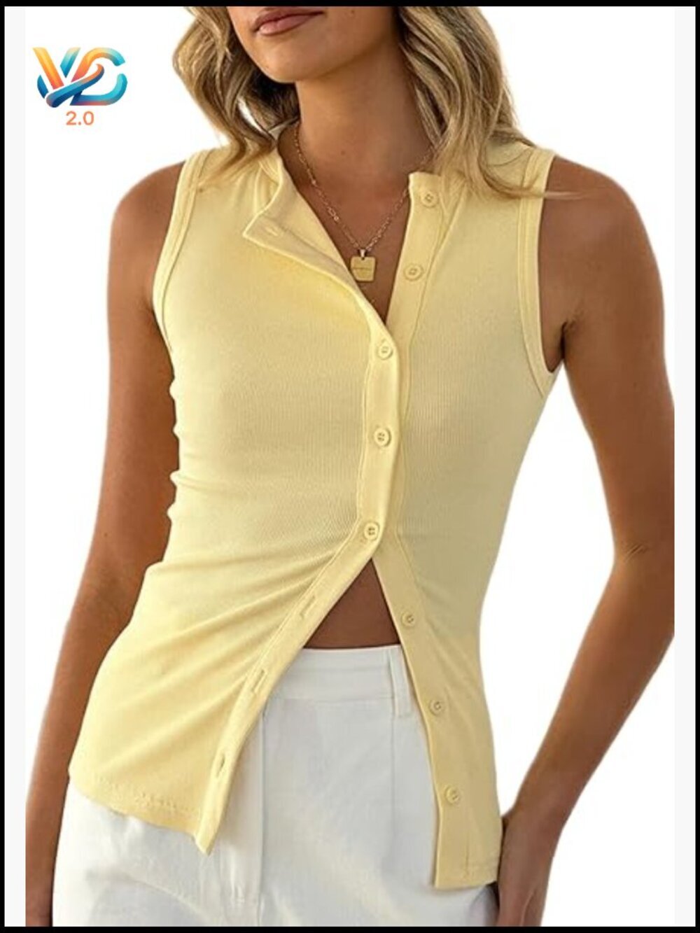 Women Button Down Knitted Vest Ribbed Tank Top Sleeveless Slim Fit Dressy Top
